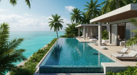 Fototapeta premium Modern beachfront villa with infinity pool