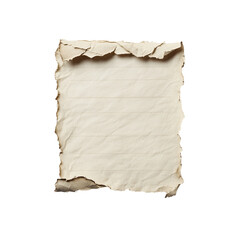Obraz premium An old, grunge paper with torn, burnt edges rests on a white background, offering a blank, vintage texture