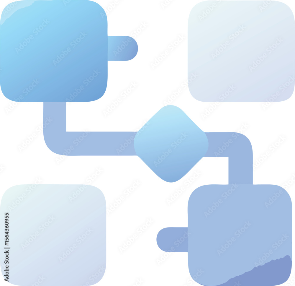 Poster vector art of a blue gradient flowchart with connected squares and a diamond shape, isolated on tran
