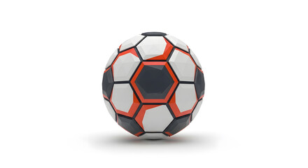 Fototapeta premium Modern 3D Soccer Ball with Orange and Dark Gray Panels Isolated on White Background, Football Sports Equipment