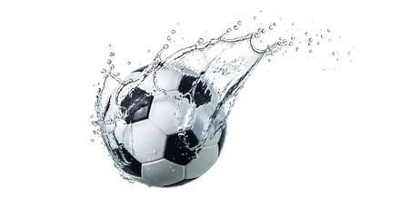 Dynamic Soccer Ball with Water Splash on White Background