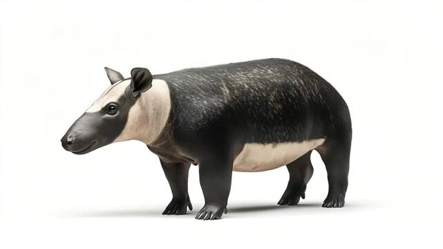 Malayan Tapir standing Still on White Background, A Close-Up Perspective Showing Majestic Animal