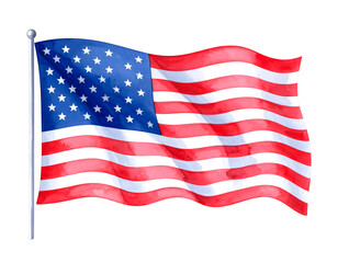 American flag, a patriotic symbol of the USA, with its red, white, and blue stars and stripes, isolated on white