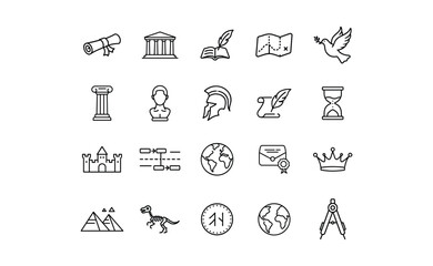 Collection of Historical and Educational Outline Icons.