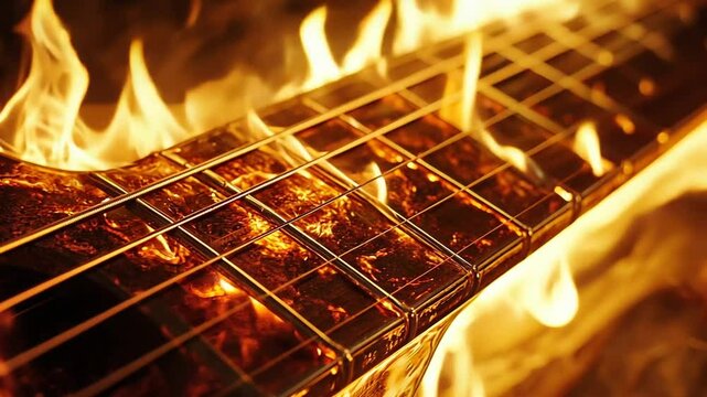 Burning Guitar Neck: Fiery Music Image