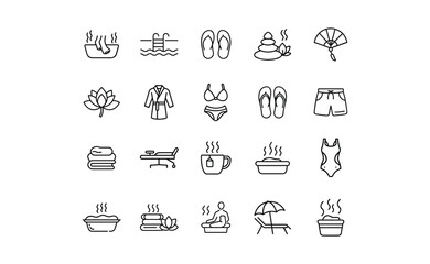 Vector Line Art Spa and Wellness Icons Depicting Relaxation and Comfort.