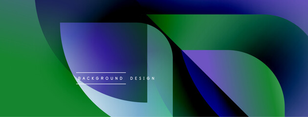 Abstract fluid shapes, vibrant green, blue hues. Modern design elements create dynamic visual impact. Smooth gradients, flowing forms.