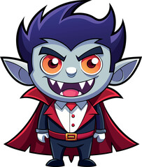 Cute cartoon vampire character with purple hair and red cape smiling