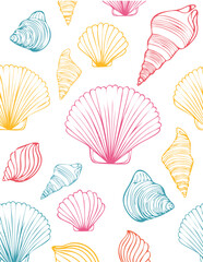 Various Seashells set. Different shapes. Outline modern style. 