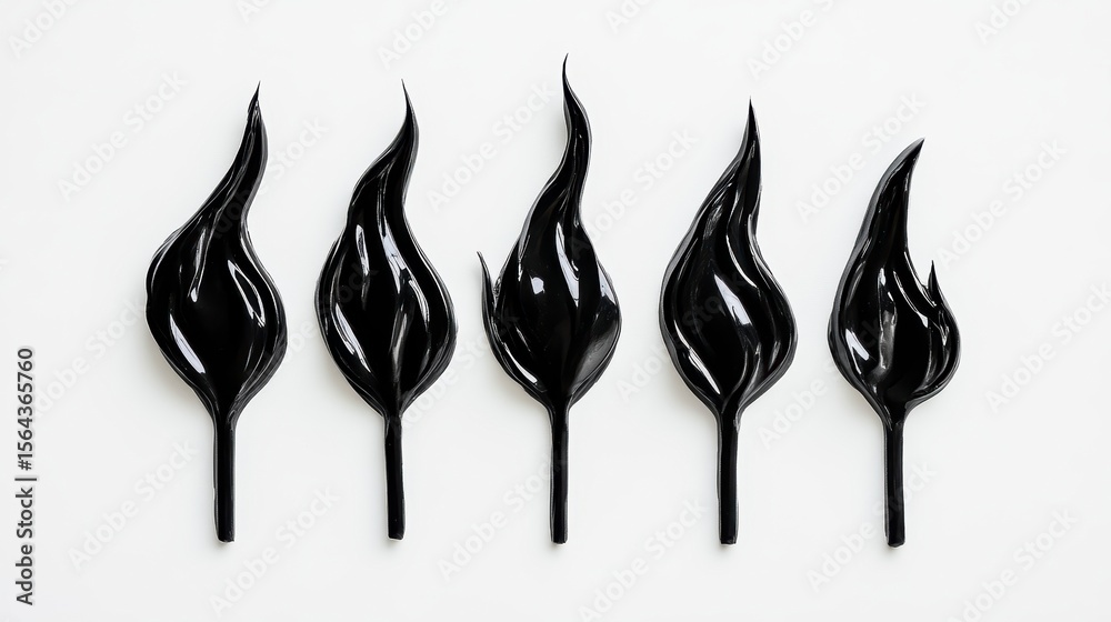 Canvas Prints five black flame shapes arranged in a row on a white background.