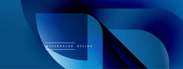 Abstract blue gradient shapes overlap. Modern design suggests fluidity, depth, sophistication. Minimalist aesthetic creates calm visual impact.