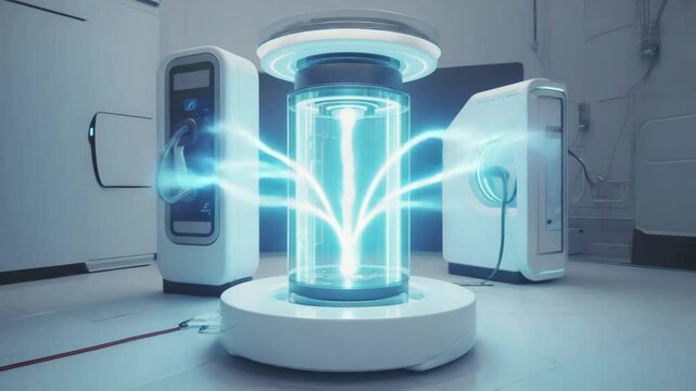 Electric arcs to pulse and dance around the device, with varying intensity to show energy fluctuations, next gen battery tech concept 