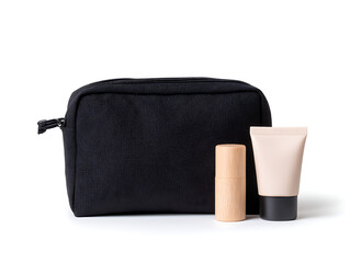 Black open hanging toiletry bag isolated on white background, travel essential on transparent, png cut out, ready to bring joy to any space 29814131 1