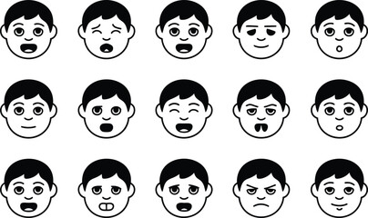 Black and White Emoji Faces Expressing Different Emotions