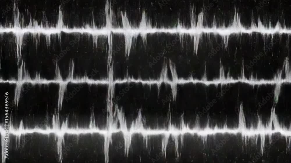 Wall mural abstract animation of glowing white waveforms on a black background design element. great for