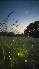 night landscape with grass and moon