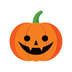 Happy Jack-o'-lantern Pumpkin Icon, Smiling Halloween Character with Fangs, Spooky Decor Vector