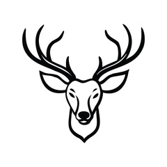 Majestic Deer Head Silhouette, Wildlife Antlers, Hunting and Nature Symbol Vector