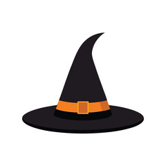  Classic Witch Hat Vector Illustration, Halloween Costume Accessory with Buckle and Band

