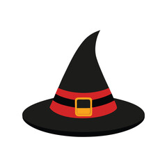  Classic Witch Hat Vector Illustration, Halloween Costume Accessory with Buckle and Band

