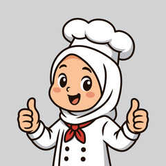 cute little female chef wearing hijab
posing with both thumbs up