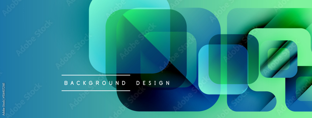 Fototapete abstract geometric shapes overlap, creating vibrant blue, green gradients. modern design elements su