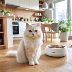 Fluffy cat in modern kitchen (1)