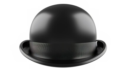 Fototapeta premium A black bowler hat stands alone on a clean white background, presenting a simple and classic accessory - related scene that showcases the unique shape and dark color of the bowler hat.
