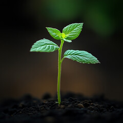 A small, vibrant green sprout emerging from dark soil, symbolizing new life and growth. made with generative AI