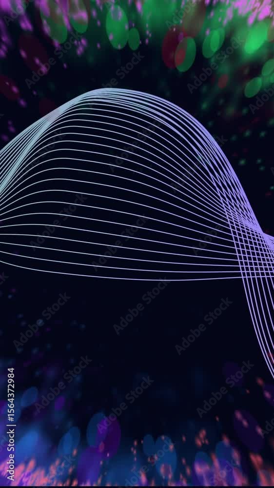 Poster abstract animation of flowing lines over colorful, dynamic background