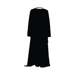 Black silhouette of a long-sleeved garment with a rounded neckline and flared skirt on a white background