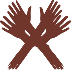 Obraz premium Brown hand silhouettes crossed over each other forming an X shape on a white background representing unity and diversity