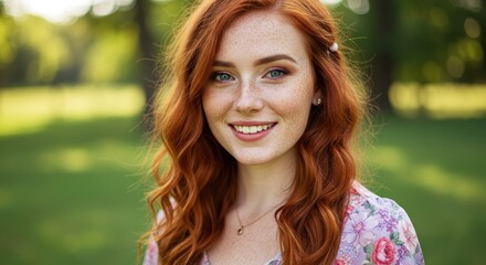 Naklejka premium Smiling redhead woman outdoors