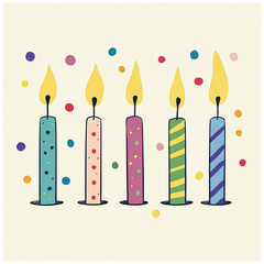 Five Colorful Birthday Candles with Lit Flames Made with generative AI