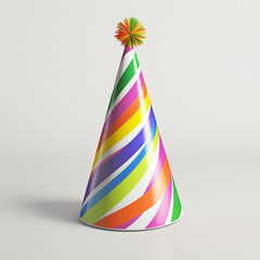 Colorful Striped Party Hat for Celebrations and Birthdays Made with generative AI