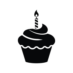 Birthday cupcake with candle icon, celebration, party, dessert, sweet treat, festive symbol


