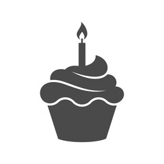 Birthday cupcake with candle icon, celebration, party, dessert, sweet treat, festive symbol

