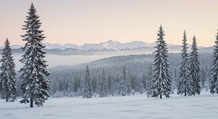 Fototapeta premium Snowy mountain landscape at dawn