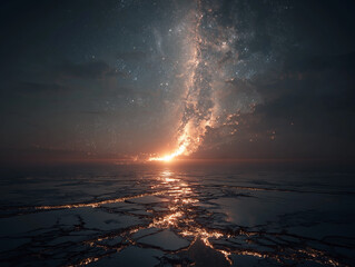 A surreal cosmic scene depicting the sun disappearing, earth breaking apart