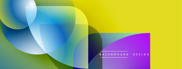 Abstract colorful shapes overlap. Yellow dominates right side, blue, green blend left. Modern design elements present.