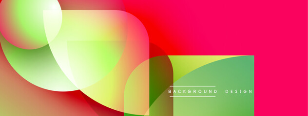 Abstract colorful shapes overlap. Gradient hues blend, creating dynamic visual effect. Modern design elements present vibrant composition.