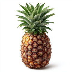 Fototapeta premium Fresh pineapple standing upright on a white background, showcasing its vibrant texture and color