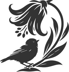 Fototapeta premium Finch bird black vector drawing silhouette illustration