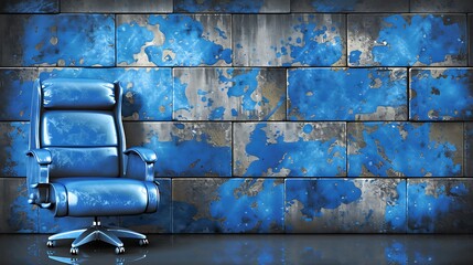 High Back Office Chair with Refinished Wall Background in Blue and Silver Color