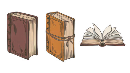 Vintage book collection illustration set graphic design old art on transparent background