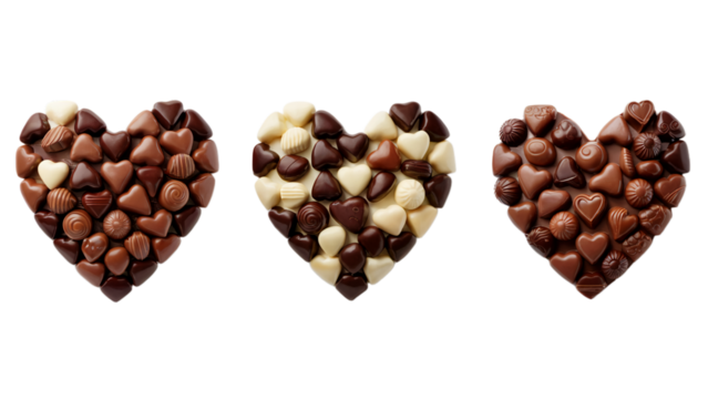 Delicious chocolate heart candies sweet treats valentine box on transparent background