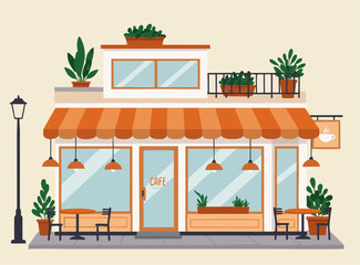 Obraz premium Modern caffe Vector Illustration with Window and Street View