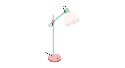 Illustration of a mint green and pink desk lamp on a white background