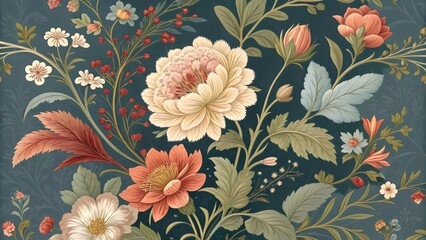 Seamless floral pattern with vintage flowers and leaves for decorative background design