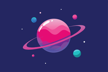 Pink Planet with Rings in Space A Vector Illustration of Cosmic Wonder and Whimsical Celestial Design for Backgrounds